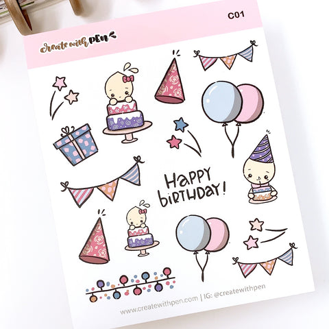 C14 | Happy Birthday | Planner Stickers