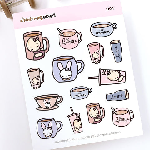 D01 | Cups and Mugs | Planner Stickers