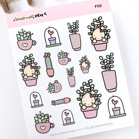 F02 | Tinta and Succulents | Planner Stickers
