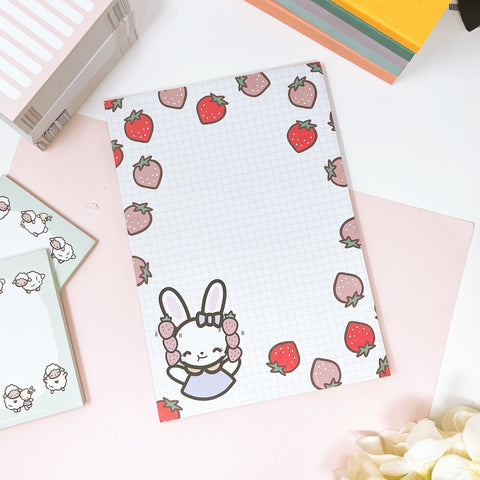 Notepad A5 Size | Bella and Strawberries with Grid