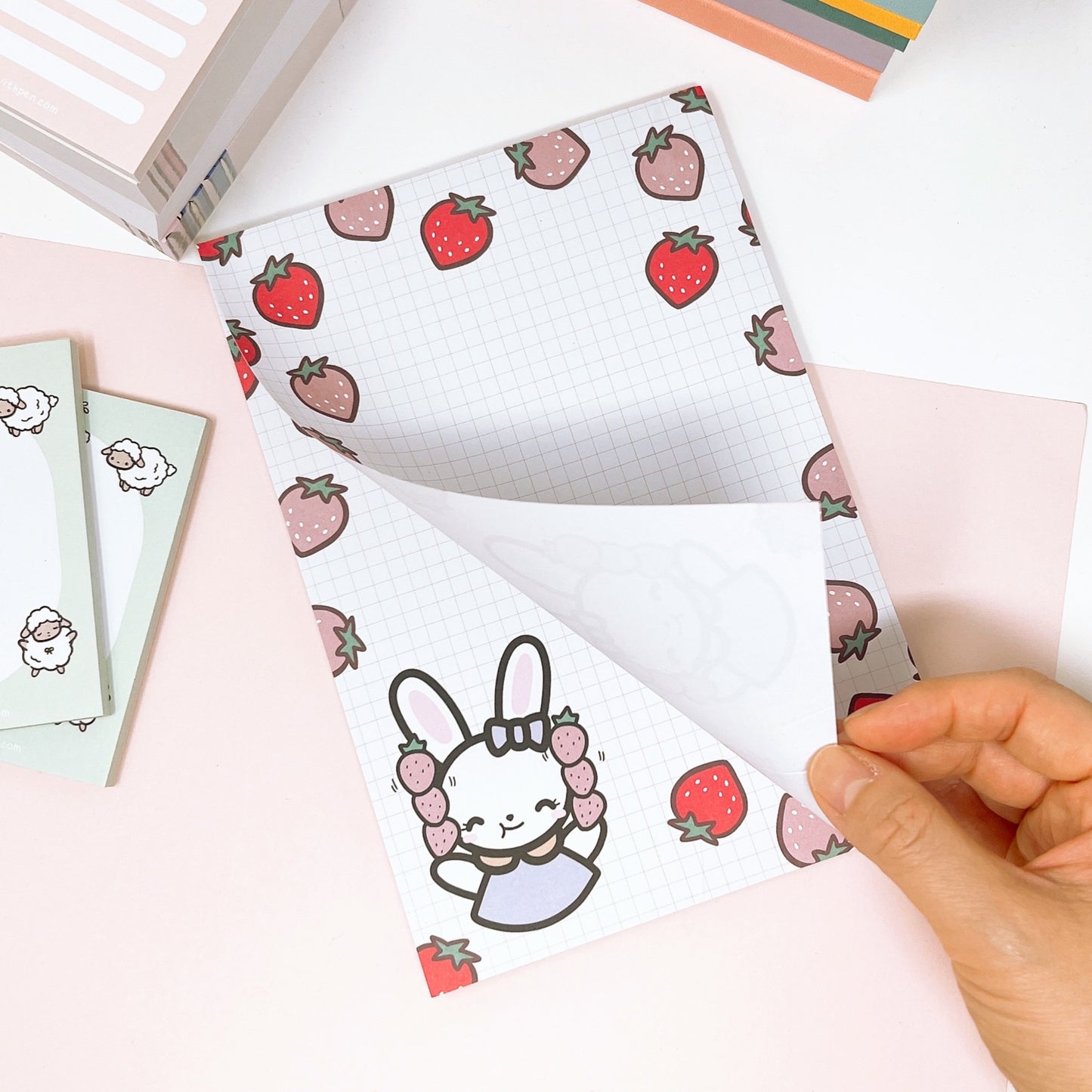 Notepad A5 Size | Bella and Strawberries with Grid
