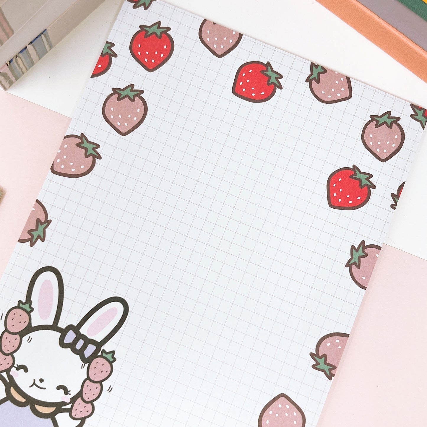 Notepad A5 Size | Bella and Strawberries with Grid