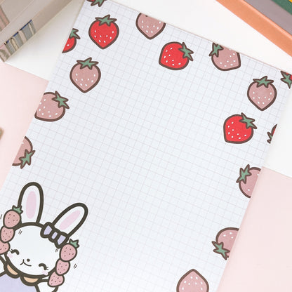 Notepad A5 Size | Bella and Strawberries with Grid