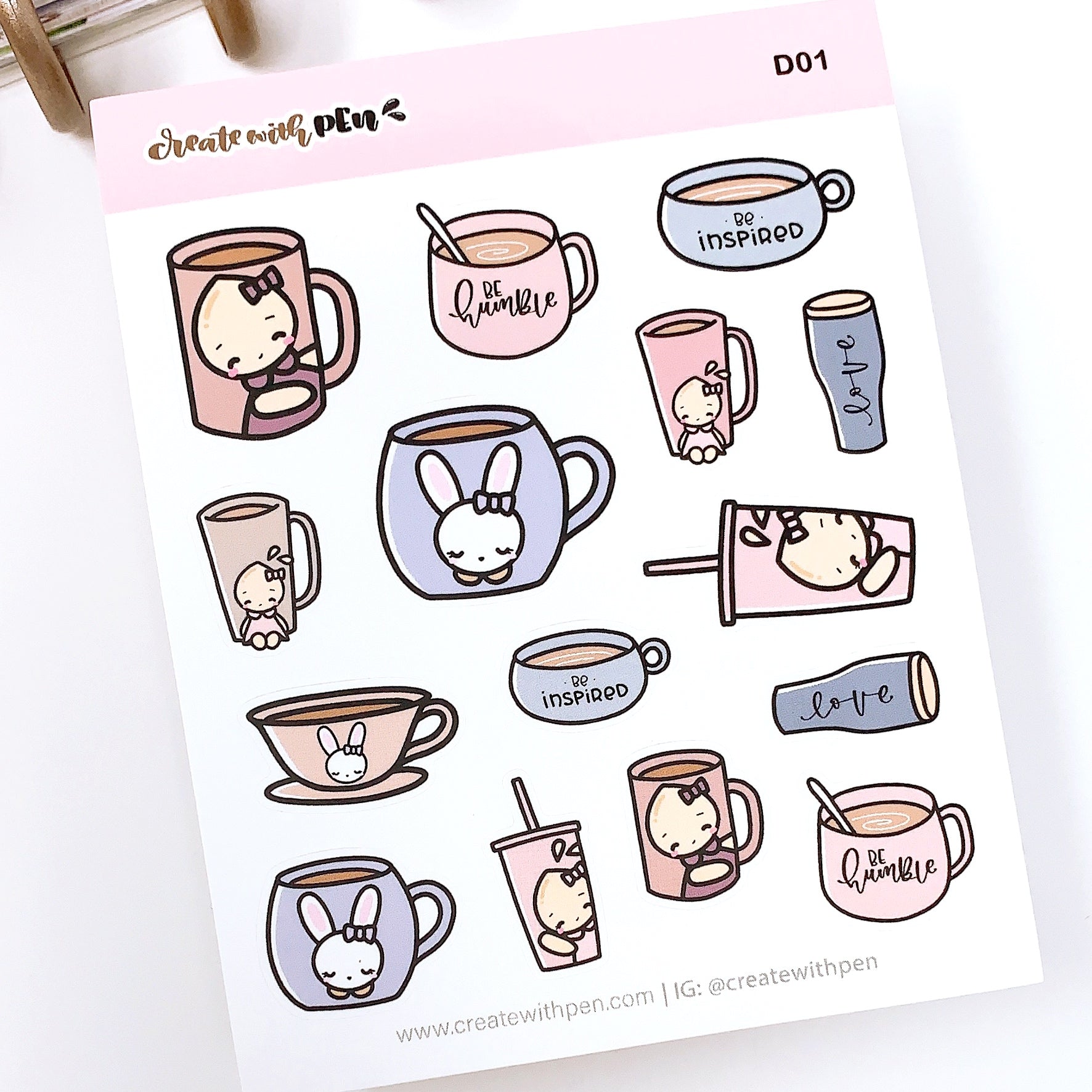 D01 | Cups and Mugs | Planner Stickers – Create with Pen
