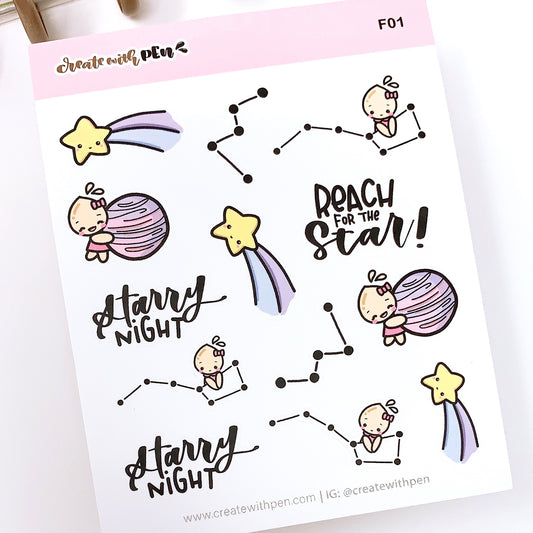 F01 | Tinta with stars and planets | Planner Stickers