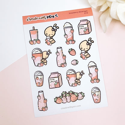 Strawberry Beverages | Planner Stickers & Washi Tapes