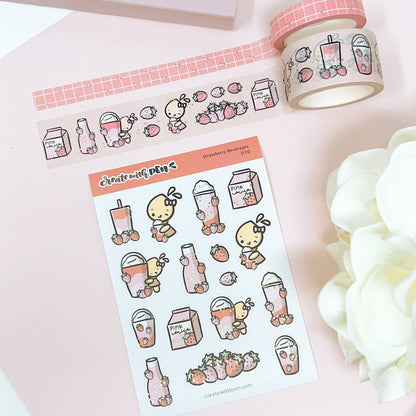 Strawberry Beverages | Planner Stickers & Washi Tapes