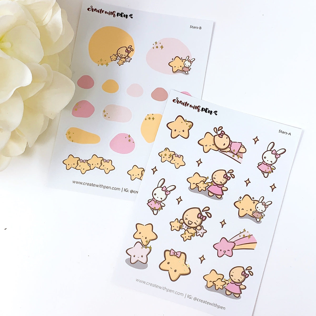 Stars sticker sheet duo create with pen